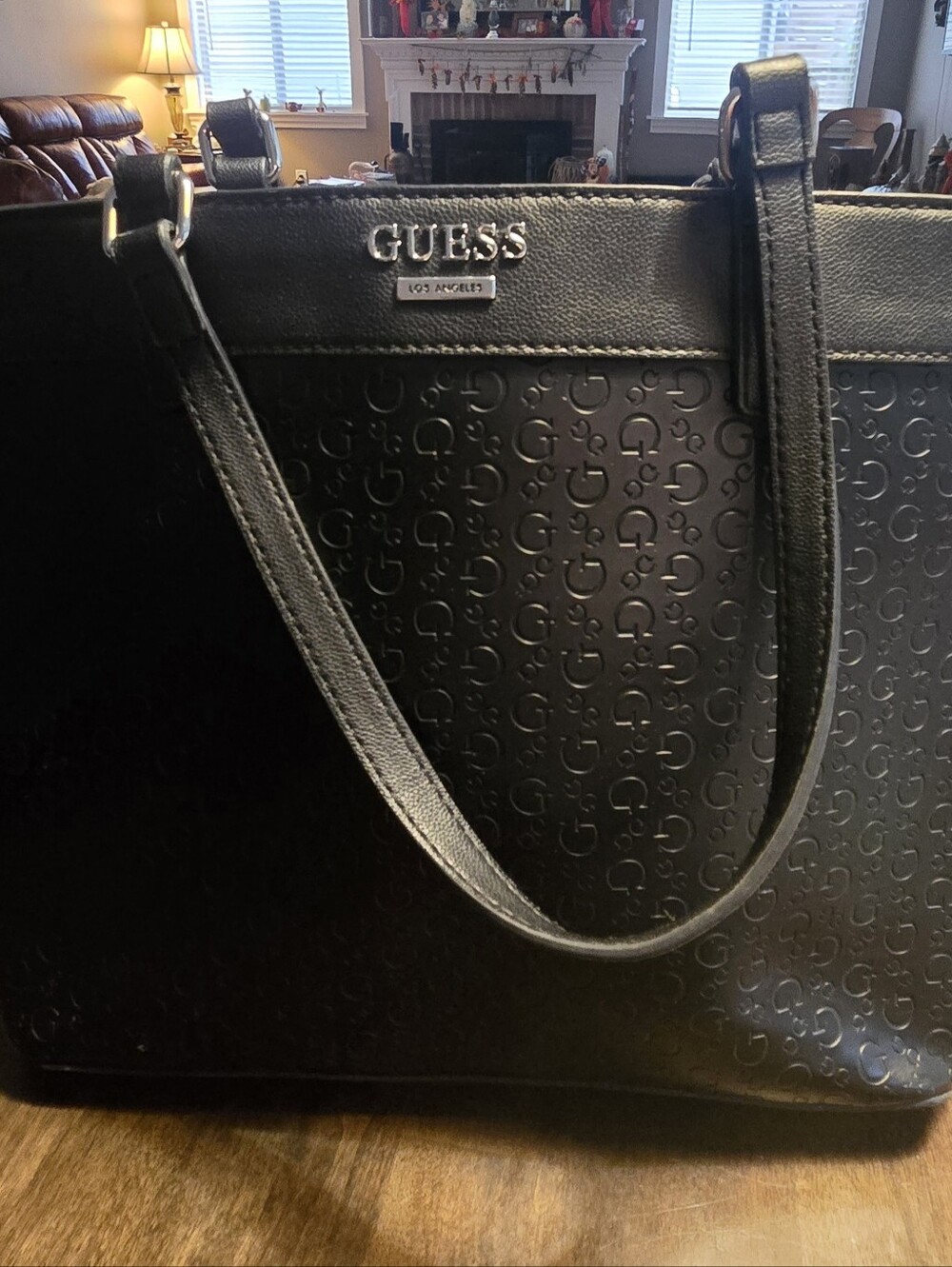 NWOT GUESS Los Angeles Black Embossed Monogram Tote Bag